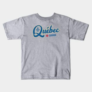 Quebec Canada Classic Athletic Script Blue Kids T-Shirt